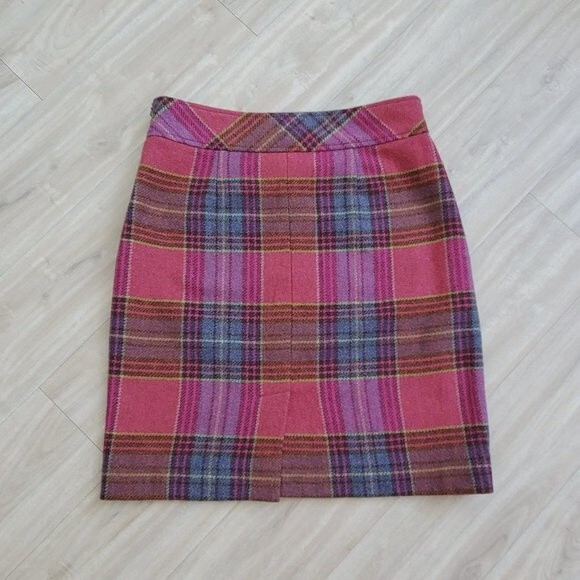 L.L. Bean Pink Plaid Wool Pencil Skirt - Picture 6 of 10